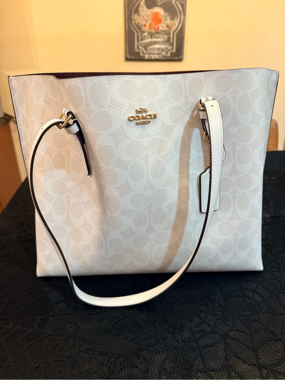 Coach White Signature Tote with Gold Hardware